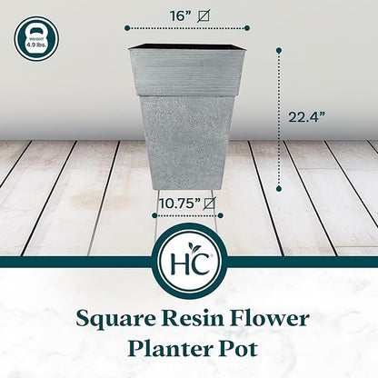 The HC Companies 22 Inch Avino Tall Square Planter - Decorative Indoor Outdoor Plant Pot for Front Porch, Deck, Patio and Home, Oxidized Black