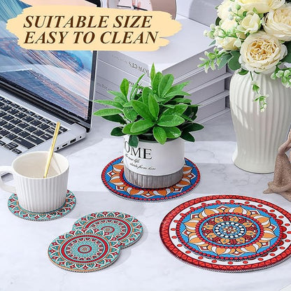 Nuanchu 6 Pcs Boho Plant Pot Coasters 3 Sizes 3.94" 5.9" 7.87", Rubber Absorbent Non-Slip Pot Plant Round Mat Gardening Indoor Outdoor Flower Protect Mat for Table Desk Floor, Colorful
