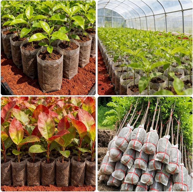 Augshy 100pcs Breathable Nursery Grow Bags, 7.5x13.5 Inches Non-Woven Fabric Plant Bags Grow Pots for Seedlings Vegetables Gardening Enthusiasts