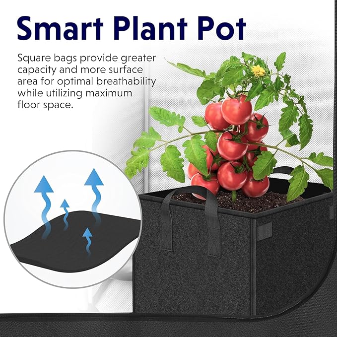 iPower 5-Pack 5 Gallon Square Grow Bags, Vegetable/Flower/Plant Fabric Pots with Handles, Heavy Duty Thickened Nonwoven Planting Bag, Black