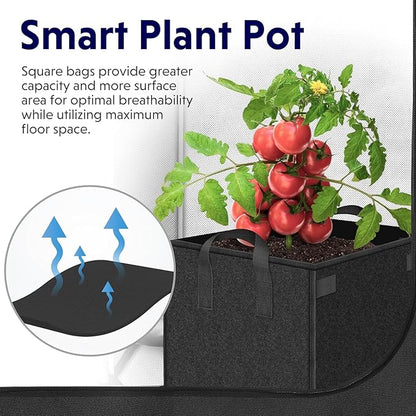 iPower 5-Pack 5 Gallon Square Grow Bags, Vegetable/Flower/Plant Fabric Pots with Handles, Heavy Duty Thickened Nonwoven Planting Bag, Black