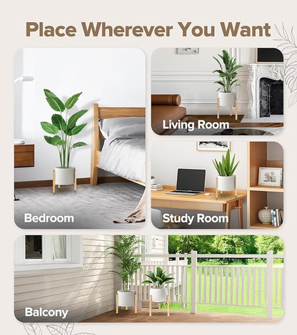 Plant Stand Indoor Adjustable, Metal Modern Indoor Plant Stand, Heavy Duty Plant Stands Outdoor Corner, Stable Plant Holder, Fits 8 to 12 Inches Pots, Black, 1 Pack, Natural Wood-Grain