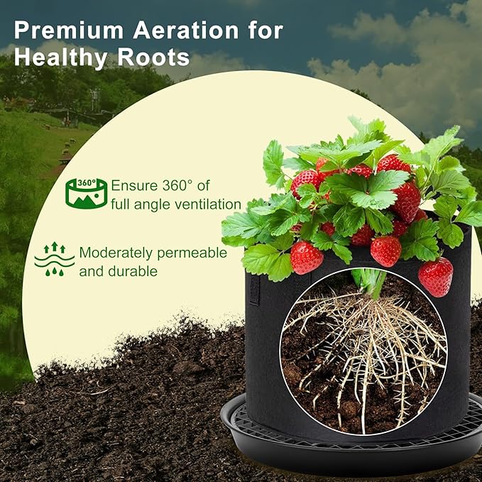 4 Pack Plant Saucer 14 inch, Self Watering Fabric Pot Base, Auto Pots Fit for 5 Gallon Grow Bags, Plant Saucers Flower Pot Tray , Auto Watering Plant Saucer for Fabric Planters 3 Year Warranty