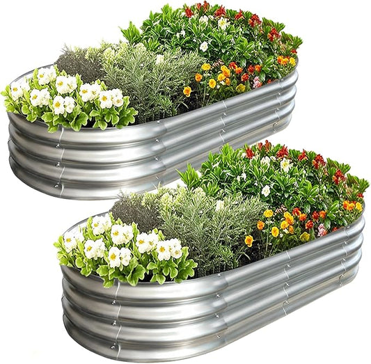 Galvanized Raised Garden Bed Kit, Planter Garden Boxes Outdoor, Oval Large Metal for Vegetables Fruits, Flowers Planter Boxes, Easy Assembly Garden Bed Kit 4x2x1 FT (2-Pack)