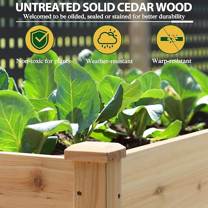 48x24x33in Raised Garden Bed Featuring Legs, Outdoor Elevated Wood Planted Box Equipped with Wheels & Shelf for Vegetable, Flower, Backyard and Patio, Natural