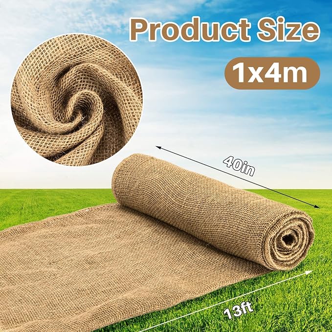 Burlap Fabric Roll - Garden Burlap Fabric Roll 40" X 13 Feet Natural Burlap Material Fabric Roll Trees Fabric Burlap Tree Wrap Outdoor Plant Jute Fabric Burlap Rolls for Crafts Gardening Decor