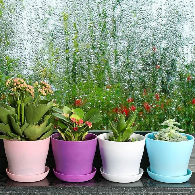 TDHDIKE 10 Pcs Plastic Planters Indoor Flower Plant Pots, Mini Flower Seedlings Nursery Pot/Planter/Flower Pot with Pallet, Modern Decorative Gardening Containers (Pink)