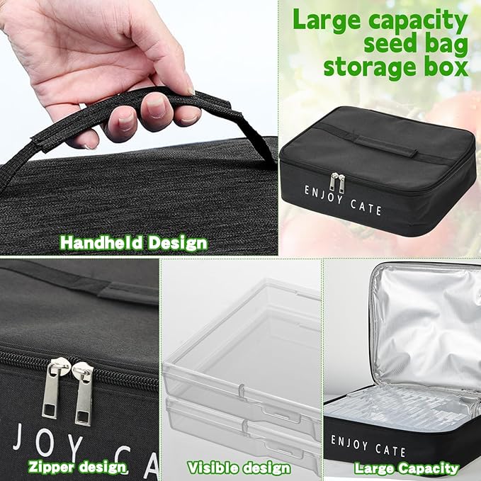 24 Slot Seed Storage Organizer Box with Insulated Bag with Dual Zipper Bag, Garden Seed Organize Sealed Bags and Label Stickers Saving Container Keeper Set for Garden Vegetable Flower Plants