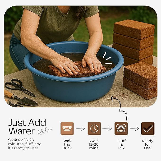 Premium Coco Coir Bricks 12 Pack - Lightweight Cocopeat for Garden Soil, Compressed Coconut Fiber Brick for Potting, Gardening, Planting, Seed Starting, Indoor & Outdoor Plants, Set of 12