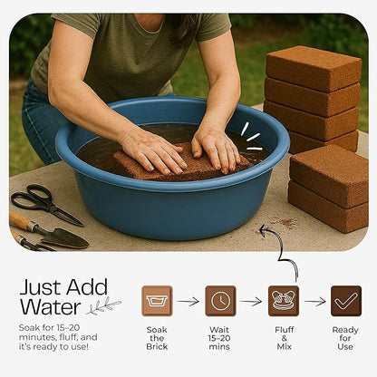 Premium Coco Coir Bricks 4 Pack - Lightweight Cocopeat for Garden Soil, Compressed Coconut Fiber Brick for Potting, Gardening, Planting, Seed Starting, Indoor & Outdoor Plants, Set of 4