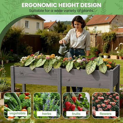 DoCred Raised Garden Bed, 70.9" x 22.8" x 31.5" Large Elevated Wooden Horticulture Planter Box with Wood Legs Standing Growing Bed Planter for Gardening, Balcony, Backyard, Patio