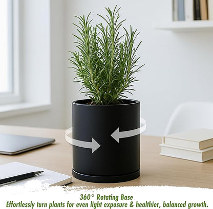 D'vine Dev Double-Layer Planter Set – Rotating Plastic Cachepot with Clear Inner Liner for Root Health, Perfect for Indoor Plants, 4.5", Black, 73-U-B-1