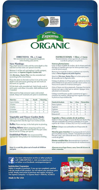 Espoma Organic Bio-Tone Starter Plus 4-3-3 Natural & Organic Starter Plant Food with Both Endo & Ecto Mycorrhizae; 4 lb. Bag; The Ultimate Starter Fertilizer - Pack of 1