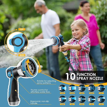 Non-Expandable Garden Hose 100 FT, Lightweight Hose with 10 Function Spray Nozzle, Kink-Free Flexible Water Hose, Durable, Leak-Proof, 360° Swivel Connectors, Portable Storage Strap