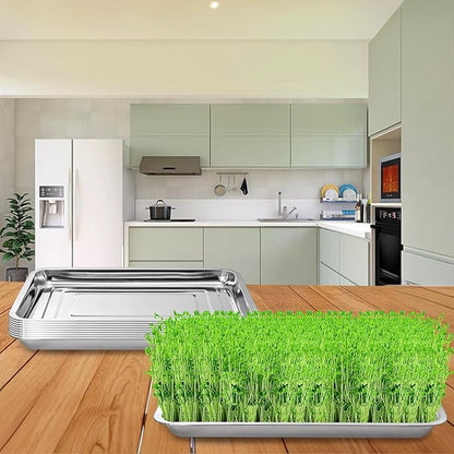Youeon 10 Pack Seed Starter Tray 15.3x11.4x1.3 Inch, Stainless Steel Seed Sprouting Trays Germination Trays for Beans, Wheat Grass, Herbs, Broccoli & More, Plant Trays for Indoor Outdoor