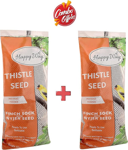 Happy Wings Nyjer/Thistle Seeds Wild Bird Food - (Pack of 2, 13 Ounce x 2) | Prefilled Sock | No Grow Seed | Bird Seeds for Wild Birds