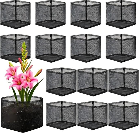 14 Pcs Pond Plant Baskets, Square Reusable Aquatic Planting Bags Breathable Mesh Garden Water Plant Pot for Water Lily Gladiolus Bog and Terrestrial Plants (7 Inch)