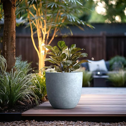 Kante Round Concrete Planter, Large Outdoor Indoor Garden Pots with Drainage Hole, 18-Inch Diameter Flower Pots for Patio, Garden and Home, Slate Gray