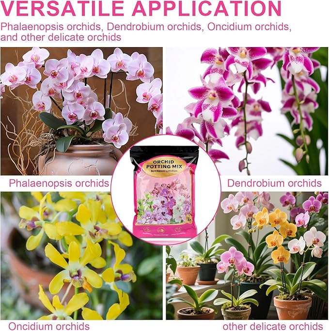 Organic Orchid Potting Mix & Bark Blend 2qt - All Natural, Fast Draining Soil for Phalaenopsis, Dendrobium, Oncidium Plants