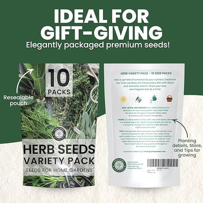 Herb Seeds | 10 Individual Packs | 2026 Season | Non-GMO | Mint, Parsley, Basil, Thyme & More! | for Planting Indoor & Outdoor | by Family Sown