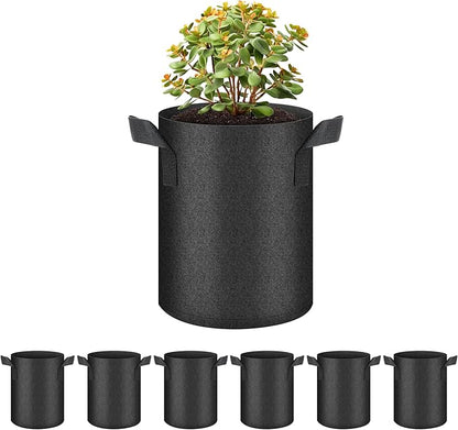HealSmart 6-Pack 1 Gallon Grow Bags, Nonwoven Aeration Fabric Pots with Handles, Cloth Plant Pots, Suitable for Garden Fruits, Vegetables, Tomato and Flowers, Black