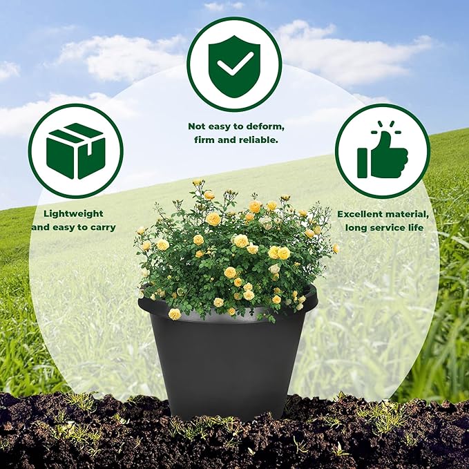 Plant Pots Flower Pot 10-Pack 10 Gallon Planter Nursery Pot Garden Seedling Planters Containers Plastic Injection Molded Pots with Drainage Holes for Outdoor Indoor Plants Vegetables, Black