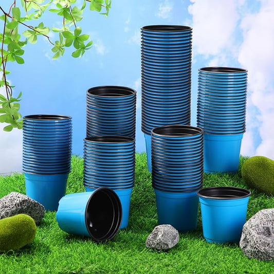Havawish 150 Pcs 4 Inch Plastic Nursery Pots Seedling Starting Pots with Drainage Holes Thicken Flower Planters Seed Starting Indoor Outdoor for Seedling Cutting Transplanting (Blue)
