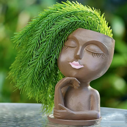 1 PCS Face Planter Pot Cute Lady Face Resin Succulent Planters with Drainage Holes Indoor Outdoor Coffee Table and Garden Balcony Decor Gift IdeaI for Mother Christmas (Brown)