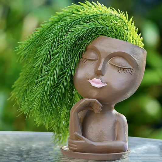 1 PCS Face Planter Pot Cute Lady Face Resin Succulent Planters with Drainage Holes Indoor Outdoor Coffee Table and Garden Balcony Decor Gift IdeaI for Mother Christmas (Brown)