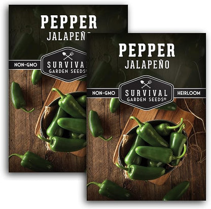 Jalapeño Pepper Seeds for Planting | Hot Heirloom Non-GMO Peppers for Pickling & Salsas – Survival Garden Seeds (2 Packs)