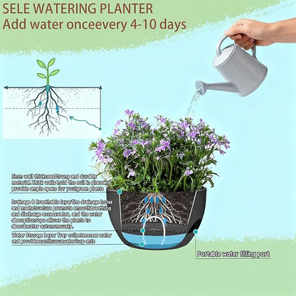 Set of 4-8 Inch Self Watering Hanging Planters for Indoor Outdoor，Hanging Plant Pots with Drainage & Removable Tray, Hanging Pots Holder for Ivy, Pothos, Ferns, Balcony & Patio, Black