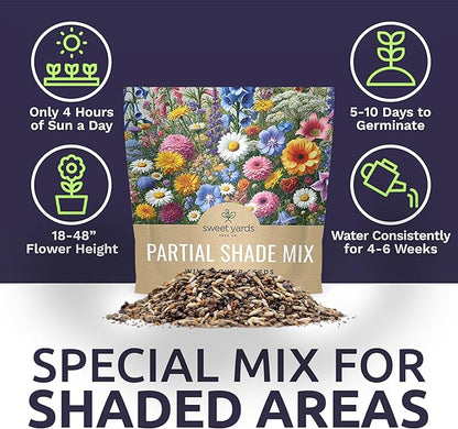 Wildflower Seeds Partial Shade Mix - 1 Ounce Over 7,000 Open Pollinated Annual and Perennial Seeds