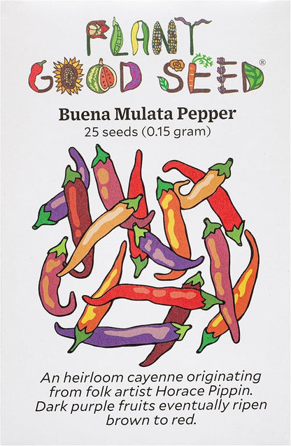 Plant Good Seed Organic Buena Mulata Pepper Seeds for Planting: Heirloom Cayenne Chili, Rainbow Fruits - 25 Seed Packet