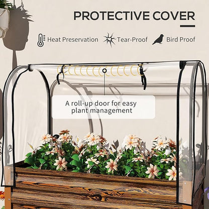 Outsunny Raised Garden Bed with Cover and Storage Shelf, Rectangular Metal Elevated Planter Box with Legs and Bed Liner for Vegetables, Flowers, Herbs, Dark Brown