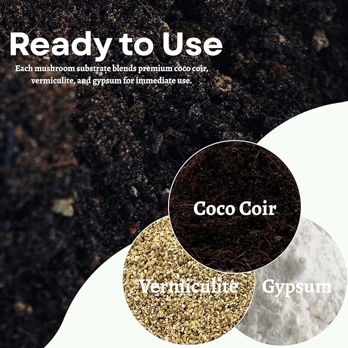 Premium Ready-to-Use Mushroom Substrate - 5 LB Mix with Coco Coir, Vermiculite, Gypsum, Sterilized Substrate Ideal for Mushroom Growing