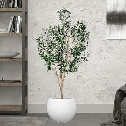 17 H x 21" Dia (15" Pot Opening) White Round Fiberstone Tall Planter with Drainage Hole, Indoor/Outdoor Large Plant