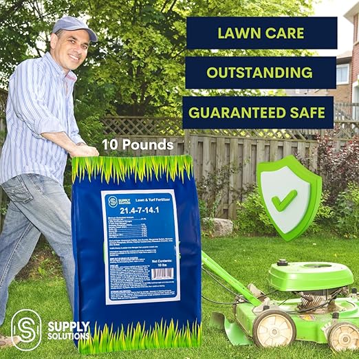 Supply Solutions 21.4-7-14.1 Lawn and Turf Fertilizer with Iron - Achieves a Lush Green Lawn in Weeks - Turf Builder for All Grass Types - for Greener Grass Fertilizer (10lbs)