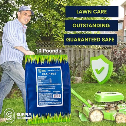 Supply Solutions 21.4-7-14.1 Lawn and Turf Fertilizer with Iron - Achieves a Lush Green Lawn in Weeks - Turf Builder for All Grass Types - for Greener Grass Fertilizer (10lbs)