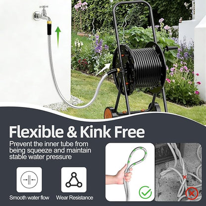 SPECILITE 5FT Short Garden Hose, 1/2" 304 Stainless Steel Leader Hose with Female to Female Brass Fittings, Flexible, Heavy-Duty & Never Kink, Water Pipe for Yard, Outdoor, Lawn