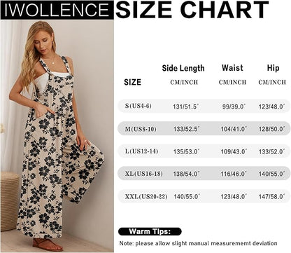 IWOLLENCE Women's Summer Jumpsuits Boho Wide Leg Overalls Casual Loose Rompers with Pockets 2025