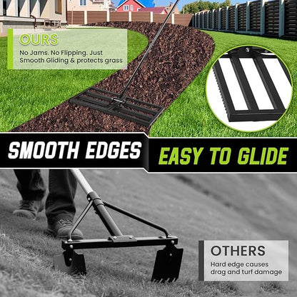 Lawn Leveling Rake with Teeth,Lawn Sand Flea Rake Leveling 30”x10” Heavy Duty Leveler,Anti Flipping Smooth Edge,16-77" Adjustable, for Sand,Top Soil Dressing,Yard Landscape,Ground Soil, Dirt,Grass