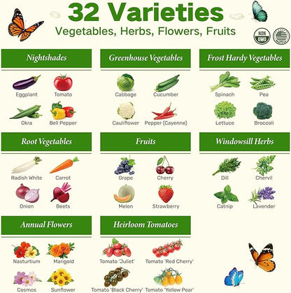 Lush&Dew Year-Round USDA Zone 6 Heirloom Survival Seed Kit, 32 Varieties 30,000+ Non-GMO Seeds for Planting Vegetables Herbs, Gardening Gifts for Women Men, Raised Beds, Indoor Outdoor Home Gardens