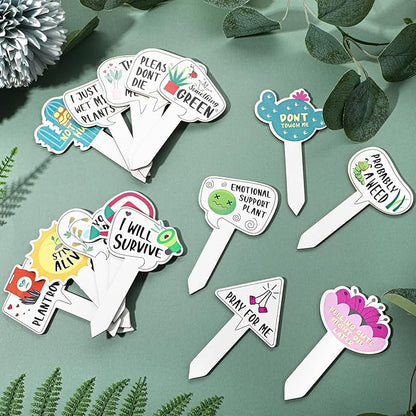 15Pcs Funny Wooden Plant Markers, Garden Plant Labels Tab Cute Patterns Plant Signs for Succulent Flowers Greenery Seedling Plants Waterproof Plant Tags for Outdoor Indoor Patio Supplies