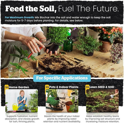 Wakefield Premium Organic Biochar Soil Amendment & Soil Conditioner Certified Carbon-Negative Nutrient-Locking, Water-Efficient Bio Char for Plants & Lawns - Soil Amendments for Lawn - 2 Quart