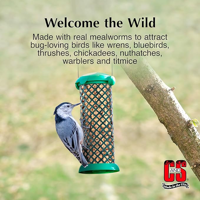 C&S Mealworm Suet Nuggets, Outdoor Wild Bird Food for Robins, Blue Jays, Woodpeckers, Wrens, Bluebirds and More, 27 Ounces