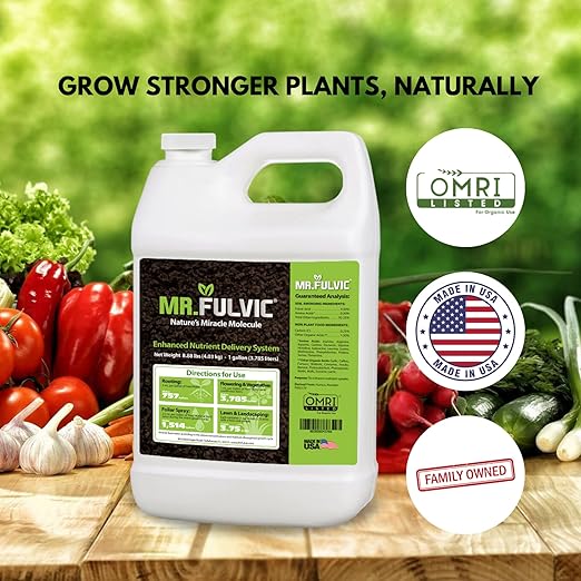 Organic Fulvic Acid Plant Amendment, Natural Humic Soil and Hydroponic Nutrient Enhancer - Lawn and Garden Growth, Plant Health (1 Gallon)
