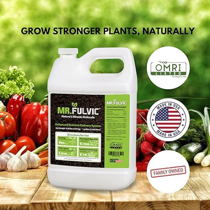 Organic Fulvic Acid Plant Amendment, Natural Humic Soil and Hydroponic Nutrient Enhancer - Lawn and Garden Growth, Plant Health (1 Gallon)