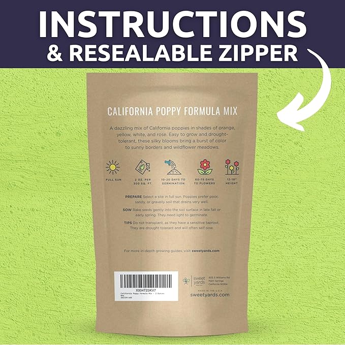 California Poppy – Formula Mix – Large 2 Ounces Seed Packet – 40,000 Flower Seeds for Planting – Eschscholzia californica