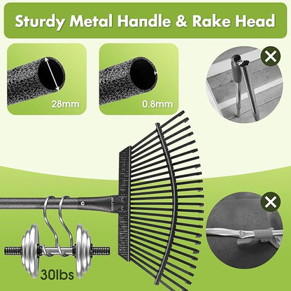 INFLATION Garden Rake for Leaves Heavy Duty Women Men Grandpas for Lawns,79” Length 18” Width Adjustable 25 Tines Sturdy Metal Yard Leaf Rakes with Non-Slip Comfortable Smooth Long Handle