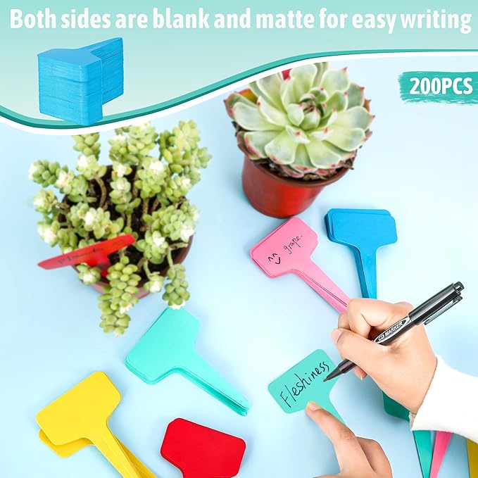 Plant Labels Tags 200Pcs T-Type Plant Markers Plastic Plant Label Garden Labels Tags Plant Labels for Outdoor Garden Waterproof Plant Label Identification Stakes with Permanent Marking Pen (Green)